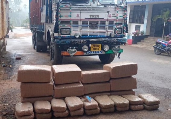 12 Wheeler Carrying 215 Kg Dry Ganja Seized by Bishramganj Police